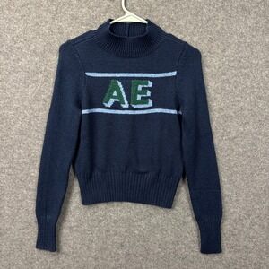 American Eagle Varsity Logo Mock Neck Sweater Navy Blue XS 034-0534-9874-410